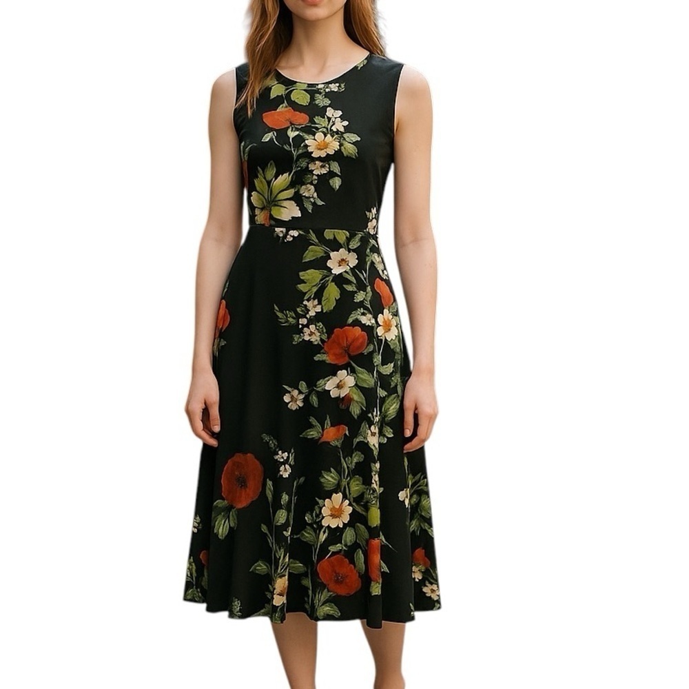 Babylon Floral Sleeveless Midi Dress Black
